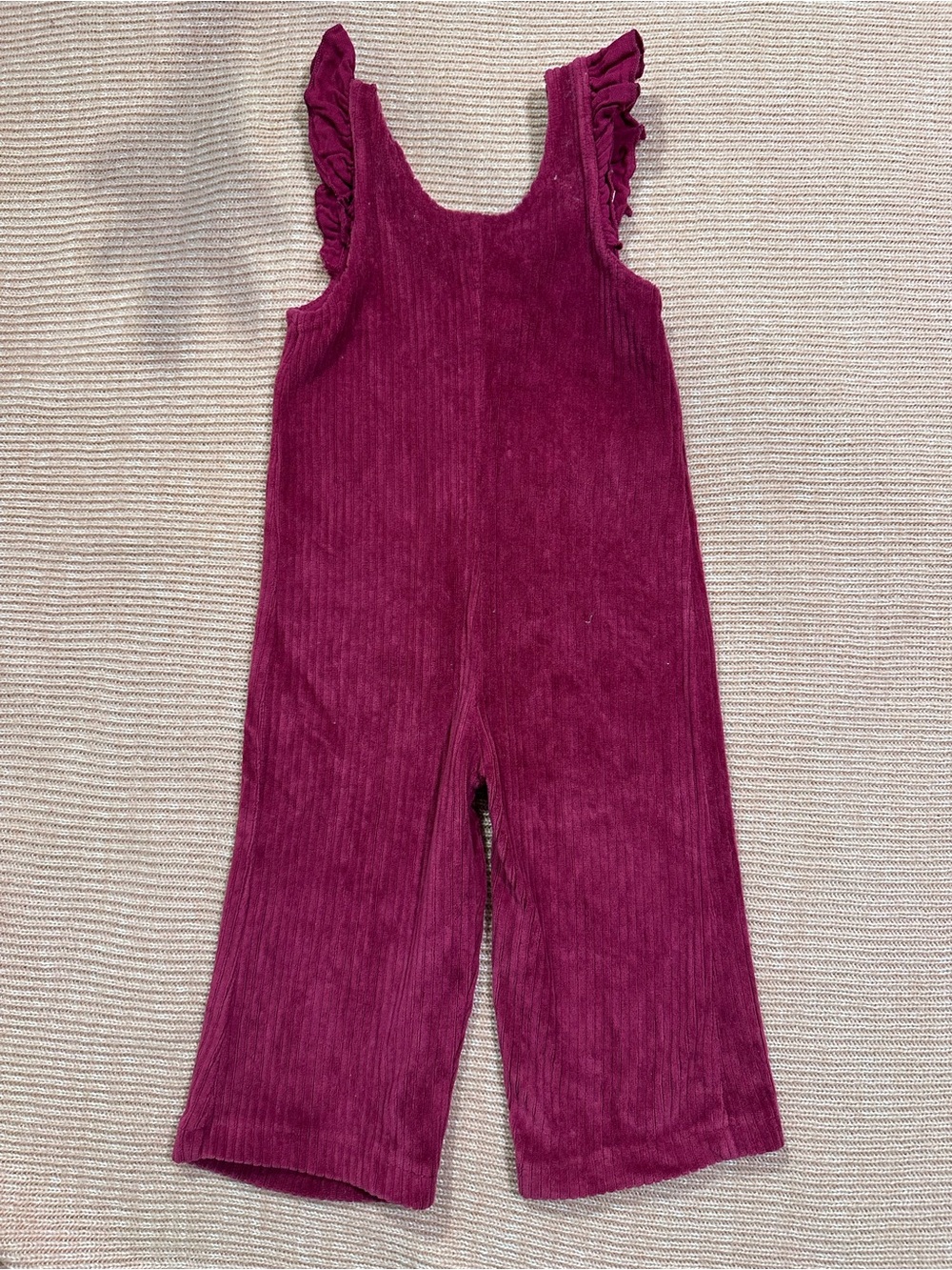 Zara Berry Corduroy Ruffle-Strap Jumpsuit